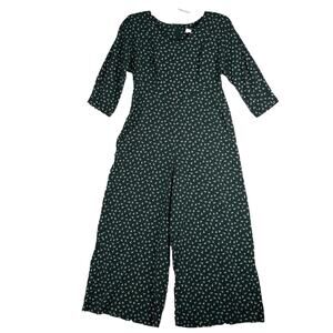 Cimmaron Jumpsuit Womens Medium Green Cream Floral Flowers Wide Leg Peasant Boho